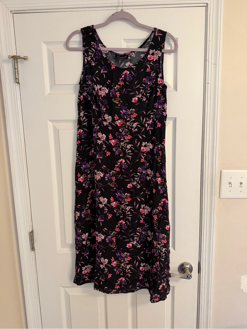 connected apparel Black Floral Sleeveless Dress with Pink & Purple Flowers